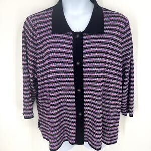 Misook Woman Knit ¾ Sleeve Button up Rhinestone Button Top Sweater  Size 3X